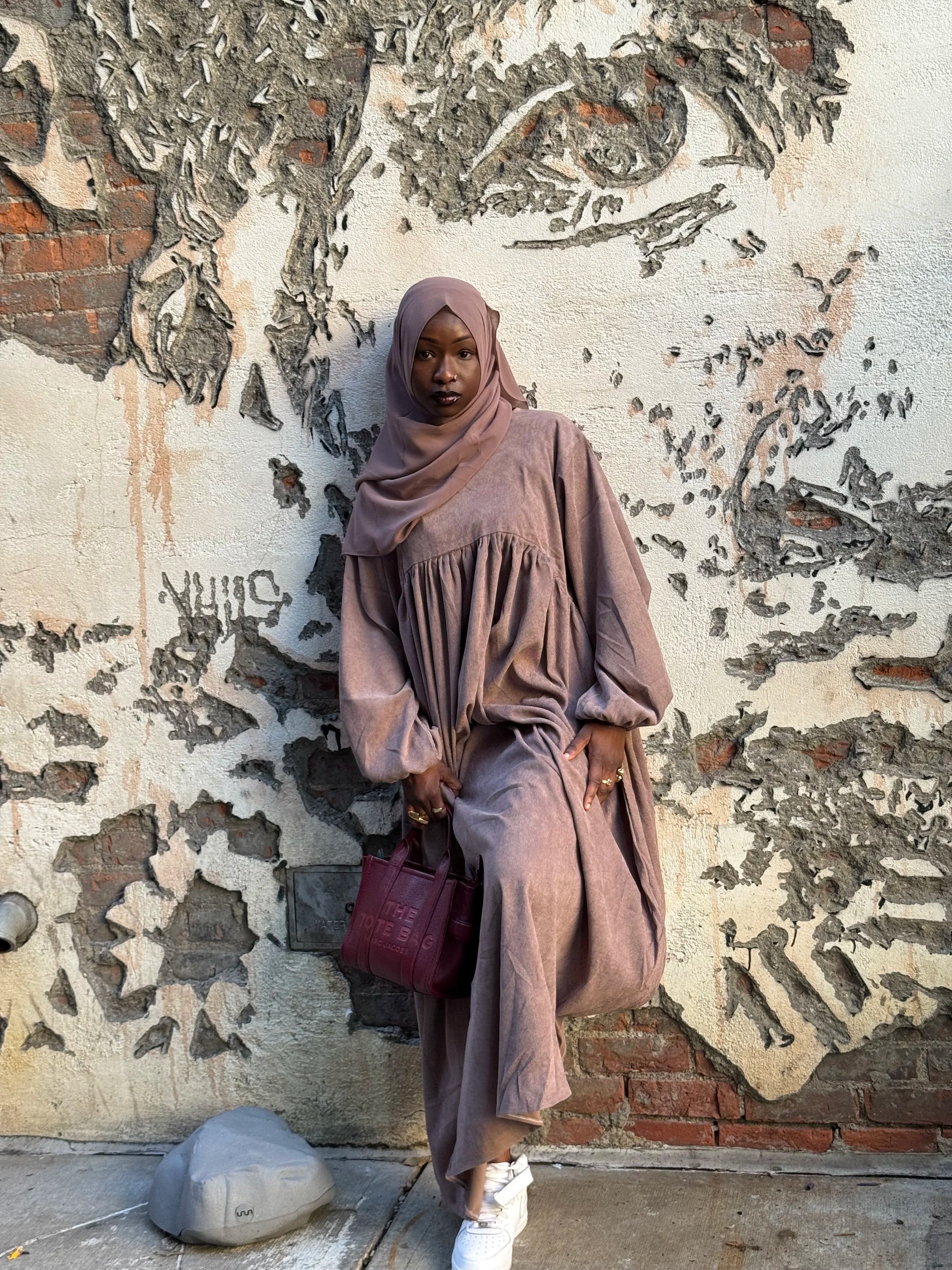 Aicha Dusty Pink Corduroy Abaya