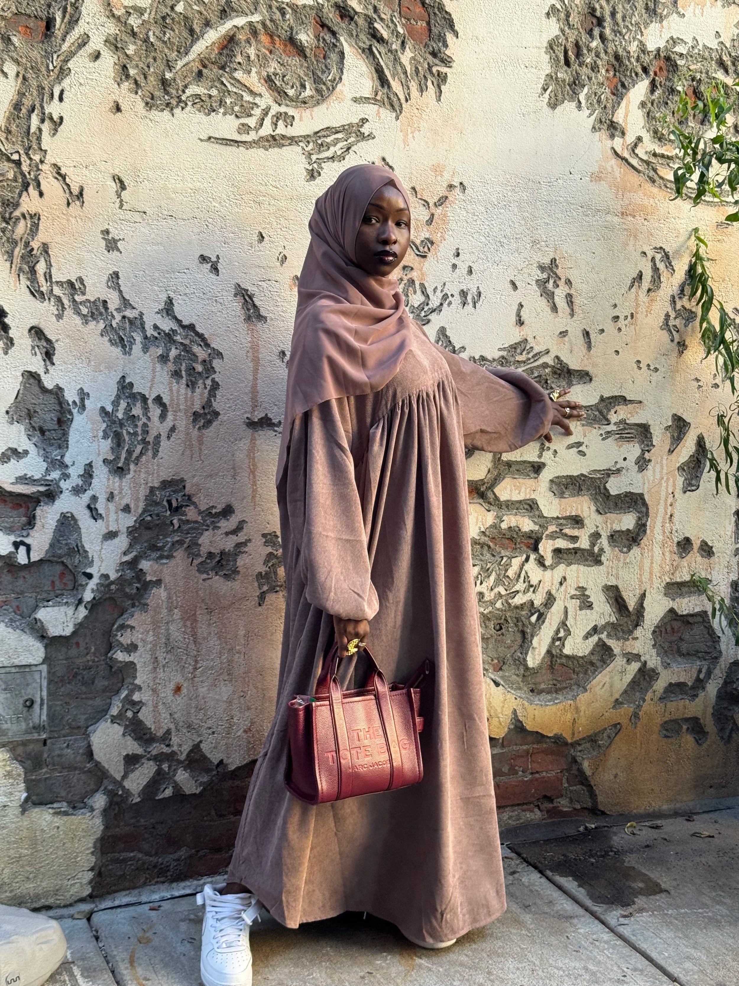 Aicha Dusty Pink Corduroy Abaya