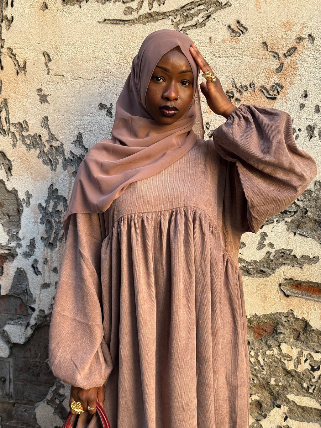 Aicha Dusty Pink Corduroy Abaya