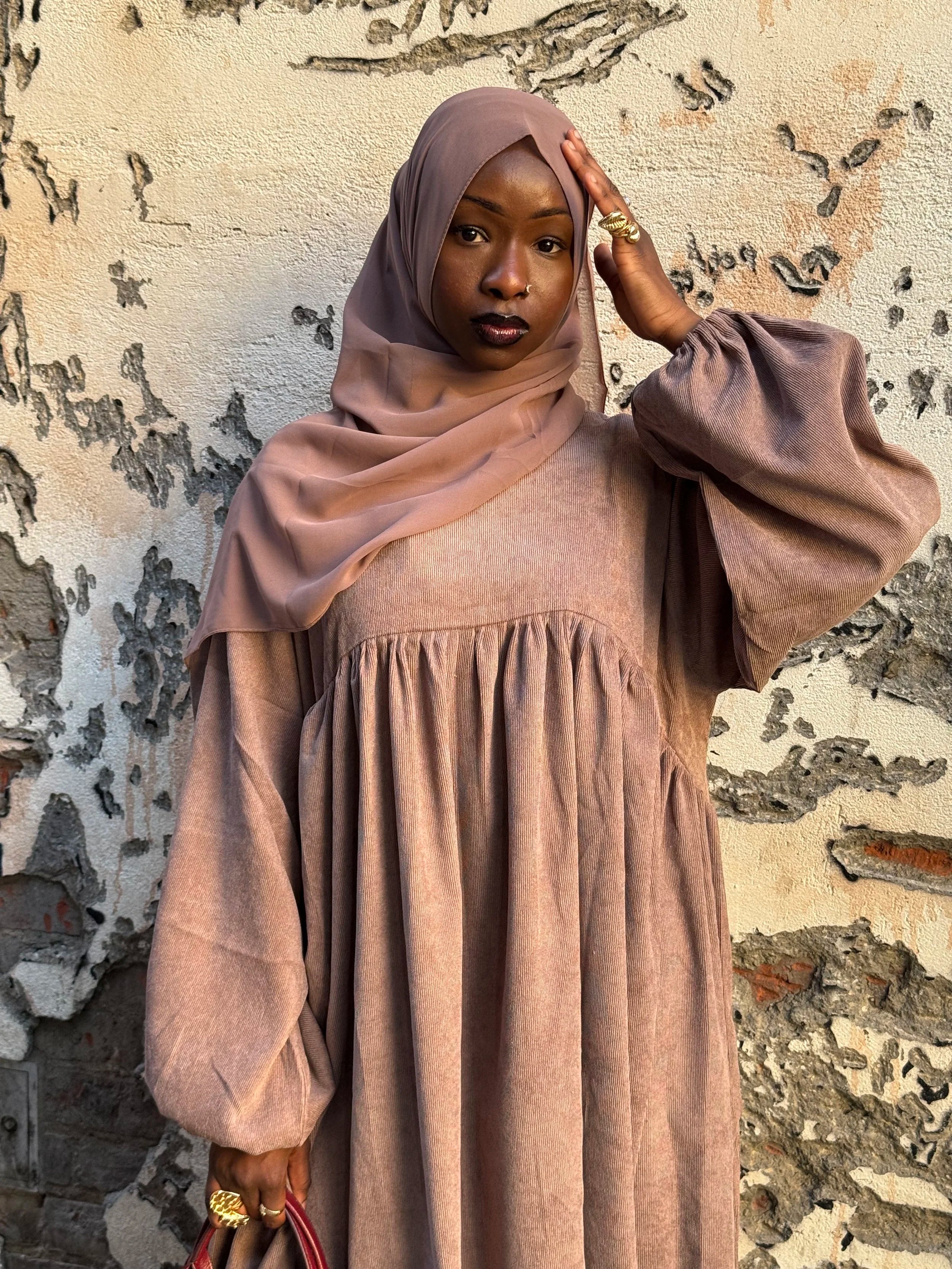Aicha Dusty Pink Corduroy Abaya