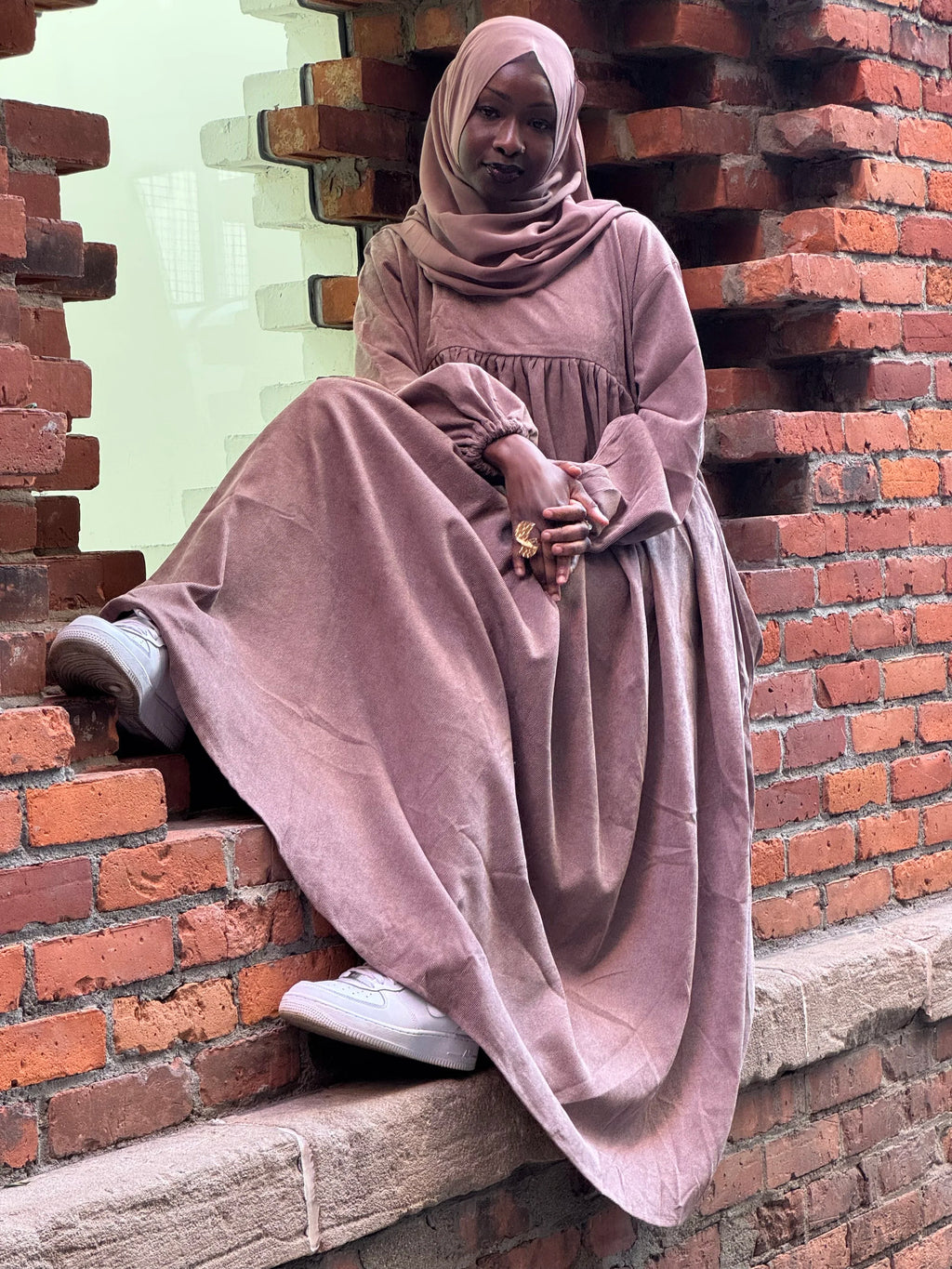 Aicha Dusty Pink Corduroy Abaya